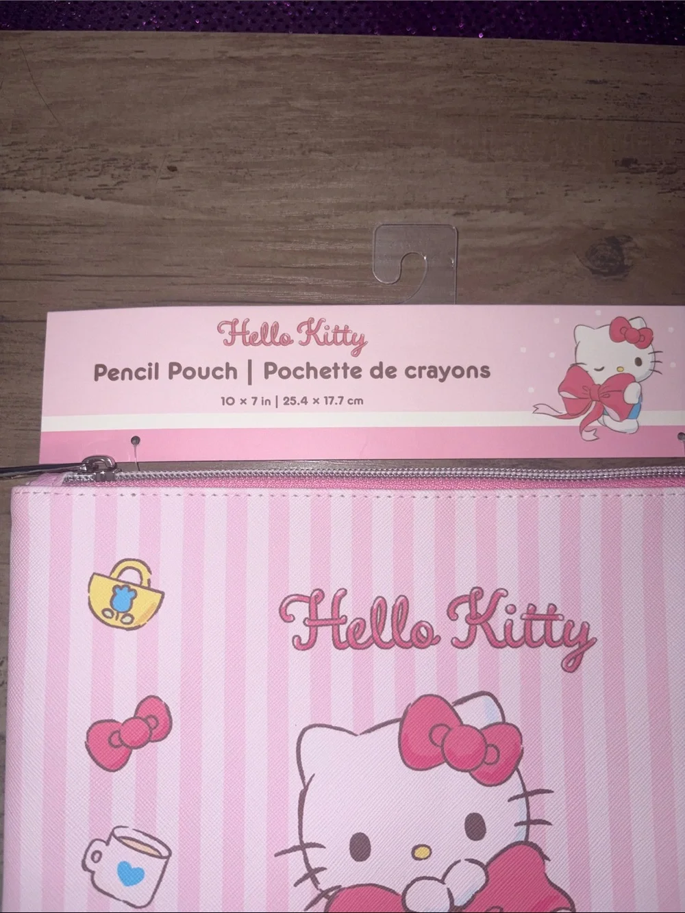 🆕💜NWT Hello Kitty Sanrio Pink Striped Pencil Case Zip Pouch